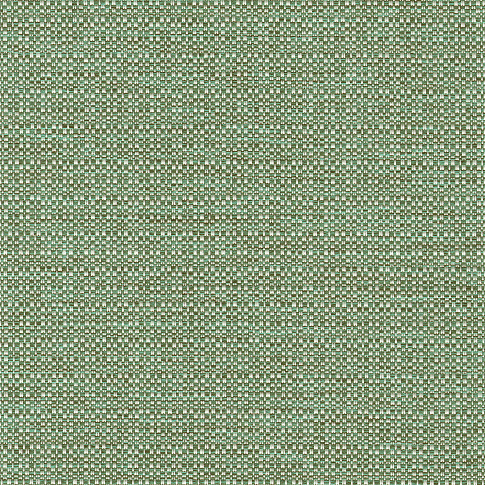 A close-up of a woven fabric texture with a repeating geometric pattern in sage green.