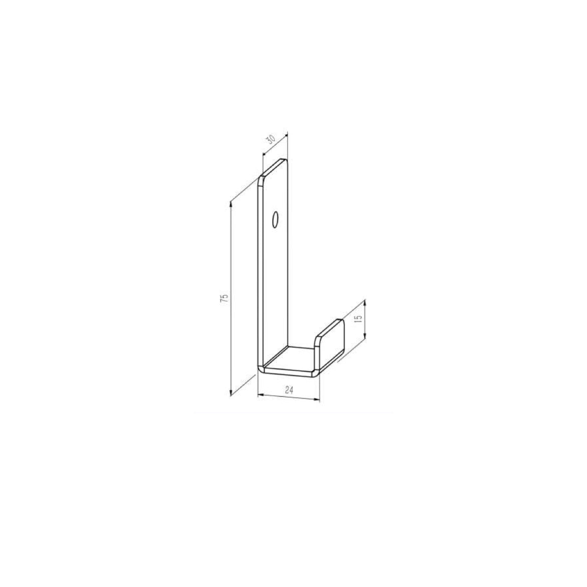 Technical drawing of a wall-mounted hook showing dimensions and construction details.