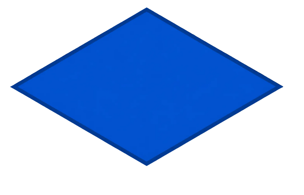 A bright blue, diamond-shaped blank card or mockup template on a black-and-grey checkerboard transparency background.
