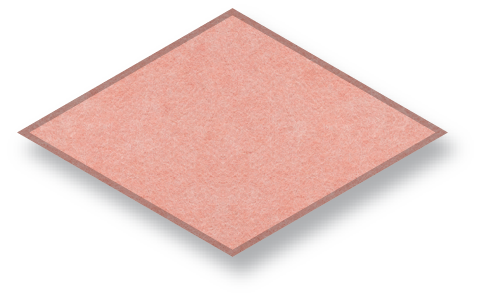 A coral, rhombus-shaped, modular building block toy