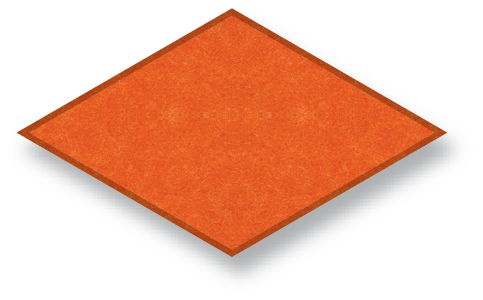 An orange, rhombus-shaped, modular building block toy