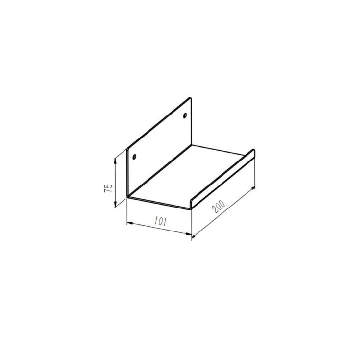 Technical line drawing of a small metal bracket or shelf corner piece with dimension labels 75, 101, and 200 on a white background.