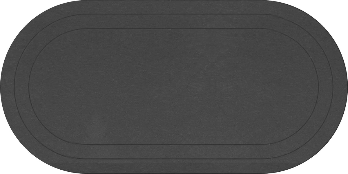 A black oval-shaped mat with concentric double-line borders, shown flat against a solid white background.