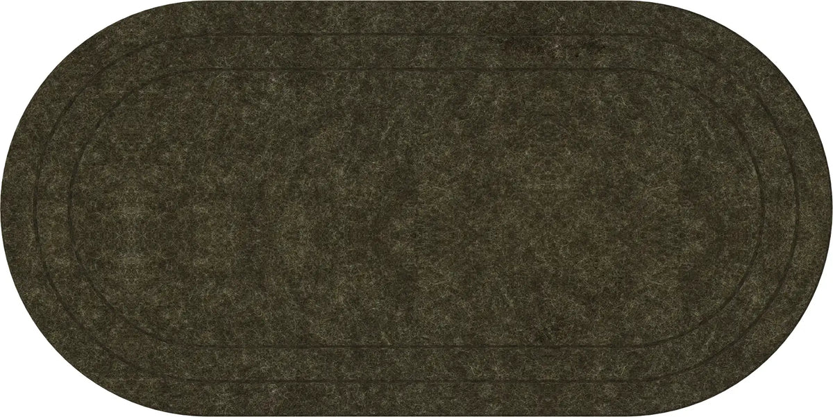 An oval-shaped area rug with a textured, heathered coffee surface, shown against a plain white background.
