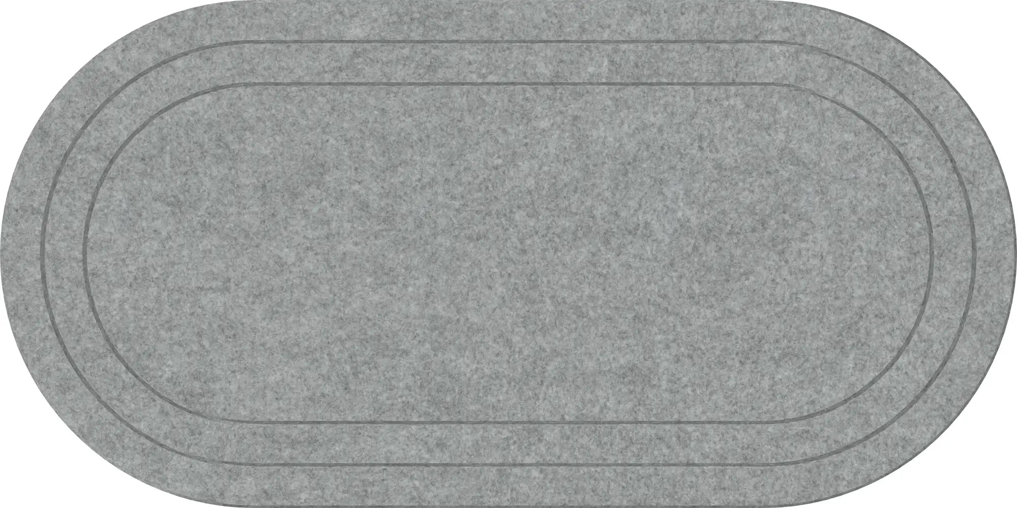An oval area rug with a textured grey surface and darker grey concentric border lines, shown flat against a white background.
