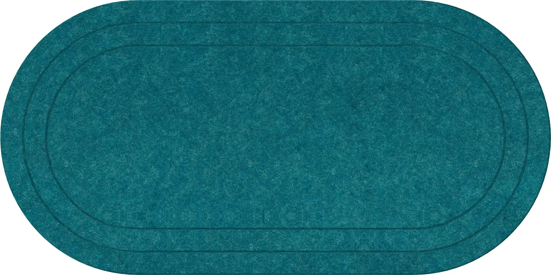 An oval-shaped ocean-blue textured mat with concentric double-lined borders, shown against a plain white background.