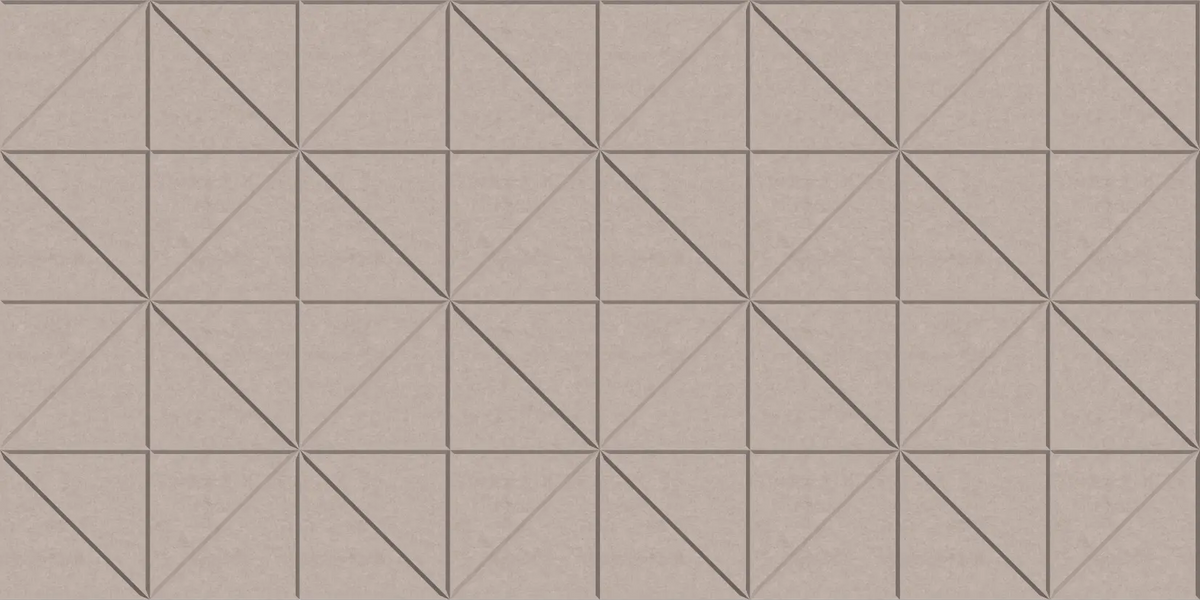 A close-up of a textured tan material with a repeating geometric pattern of dark gray diagonal lines forming triangles within squares.