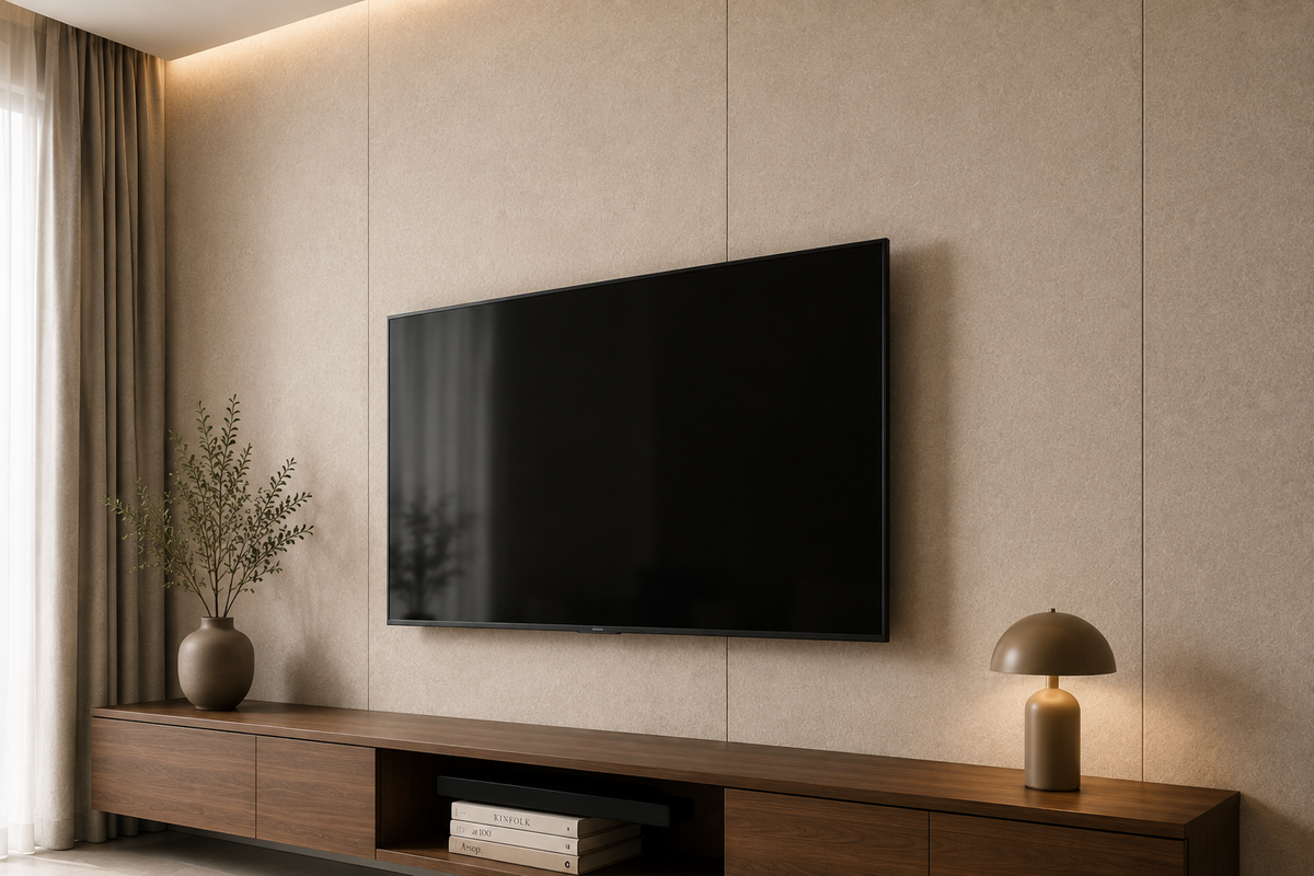 LUBAD acoustic felt panel wall in home office with desk