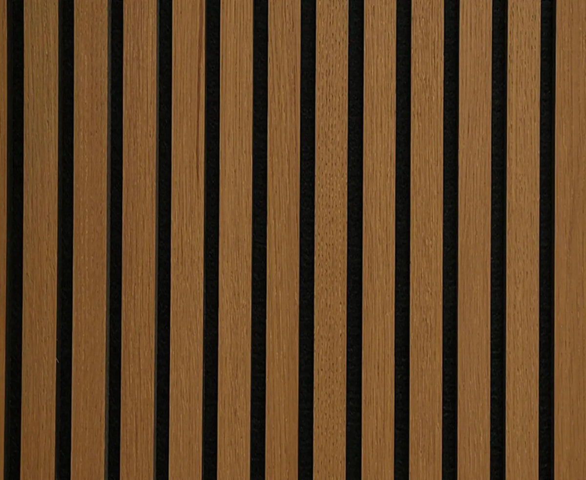 Vertical wood slats in alternating Oak Wood and black stripes, filling the entire frame.