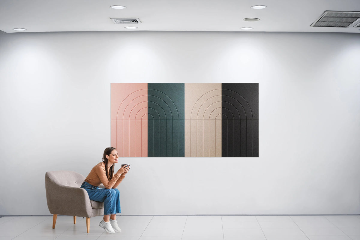 Art Deco Modular Acoustic Wall Cladding Panels | Geometric Sound-Absorbing Felt Arch & Slat System