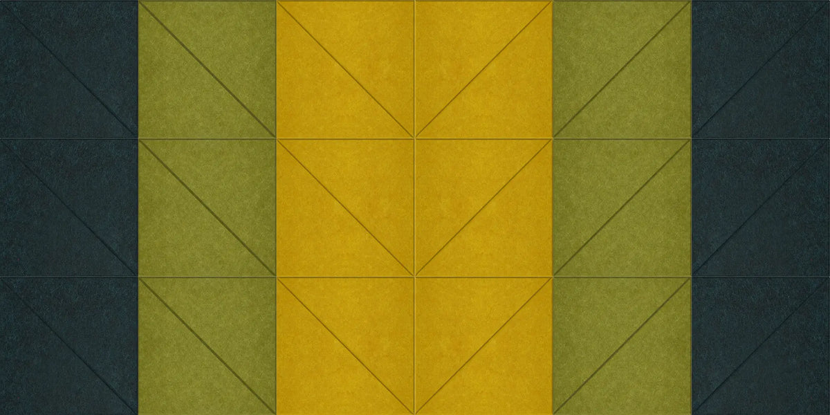 Banana Leaf Acoustic Wall Panels combination of yellow, green, and navy colors