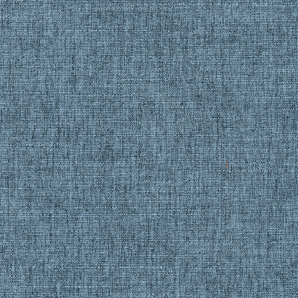 A close-up of a blue-gray woven fabric texture with a linen-like crosshatch pattern.