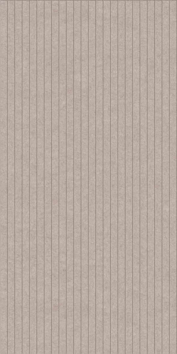 A close-up of a fabric or wallpaper-like surface with a warm tan base and narrow vertical taupe-grey pinstripes running throughout.