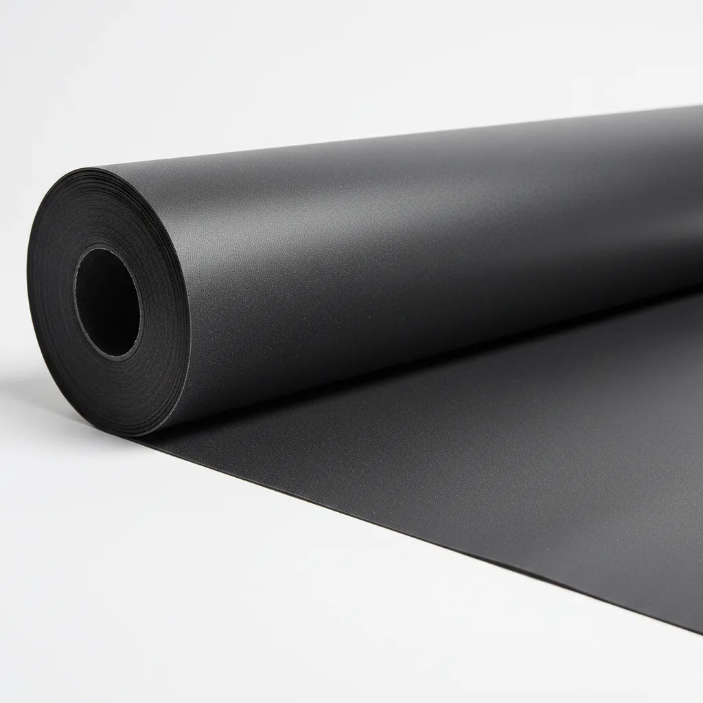 Roll of black paper on a white background