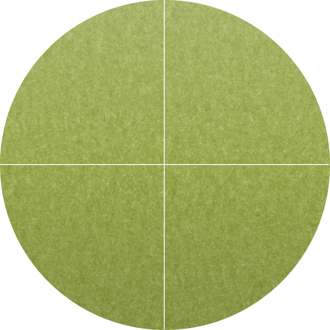 A circular green acoustic panel surface divided into four quadrants by thin white lines, shown on a plain transparent background.