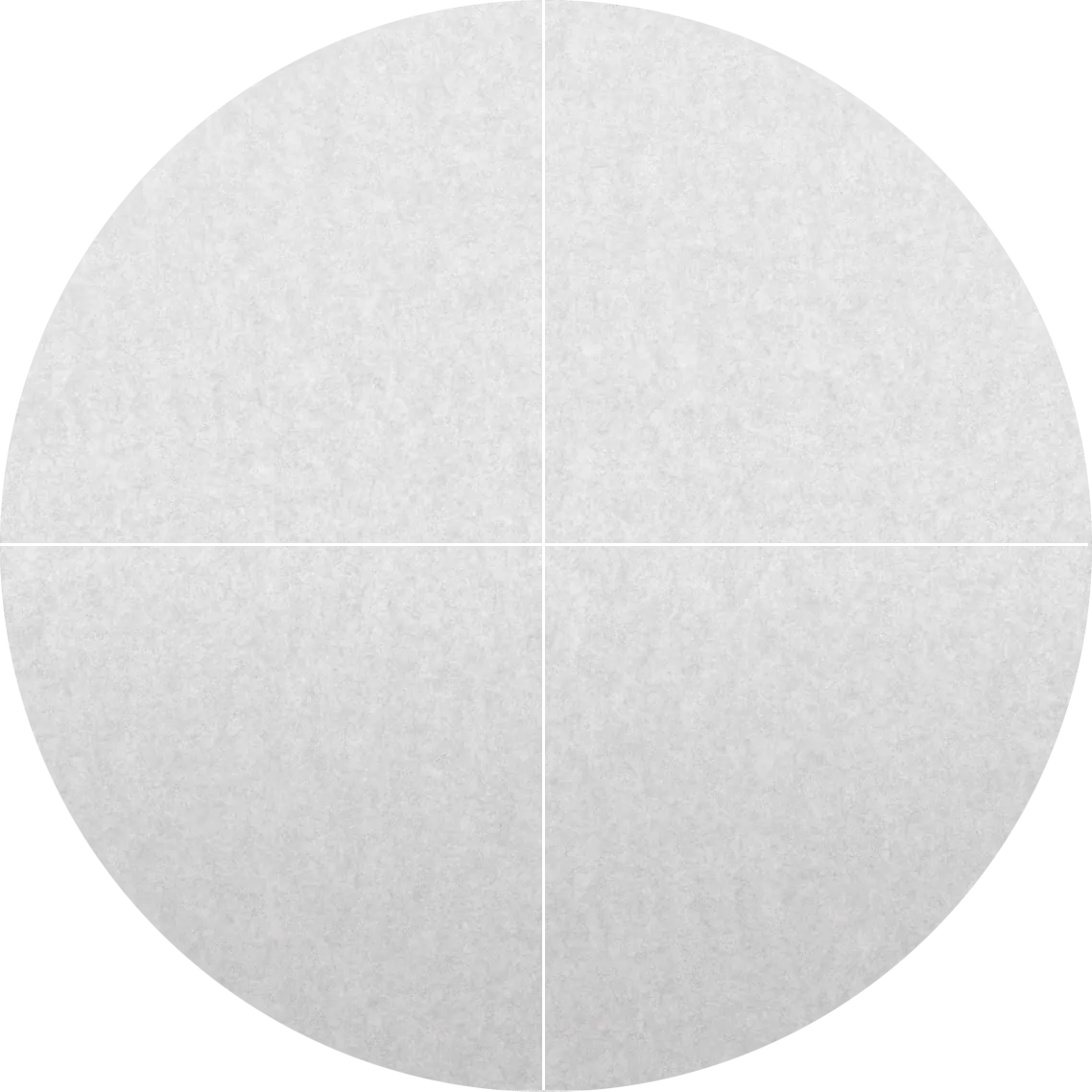 A circular white textured acoustic panel swatch divided by a vertical and horizontal center line into four quadrants, on a transparent background.