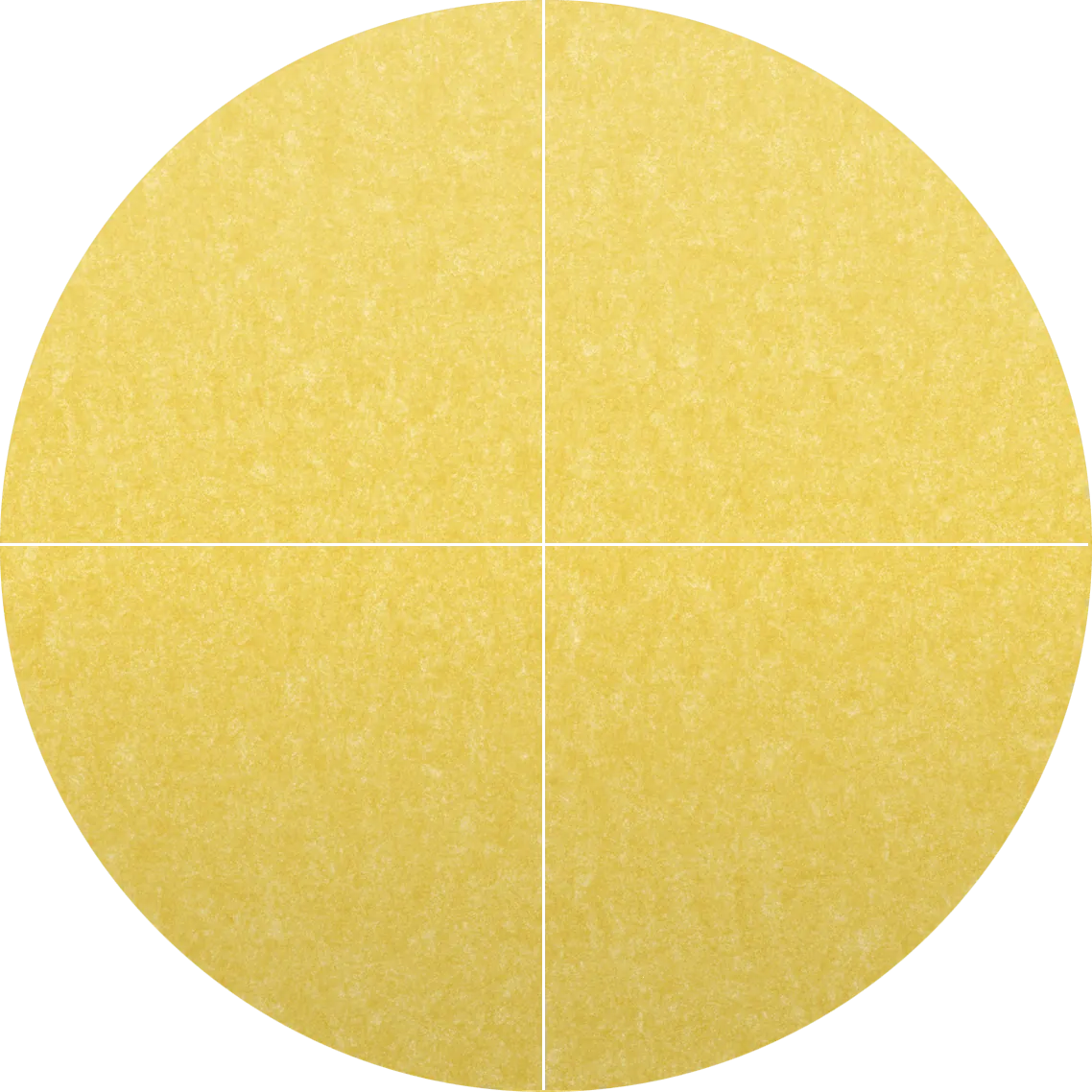 A circular yellow textured acoustic panel surface divided by a vertical and horizontal cross, creating four equal quadrants on a transparent background.
