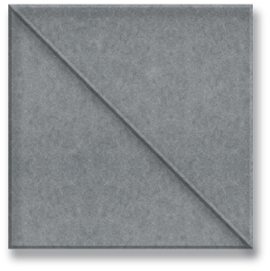 A grey square acoustic panel with a single diagonal crease, indicating a scored square shape.