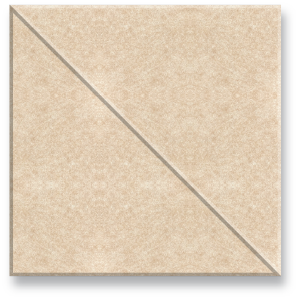 A tan square acoustic panel with a single diagonal crease, indicating a scored square shape.