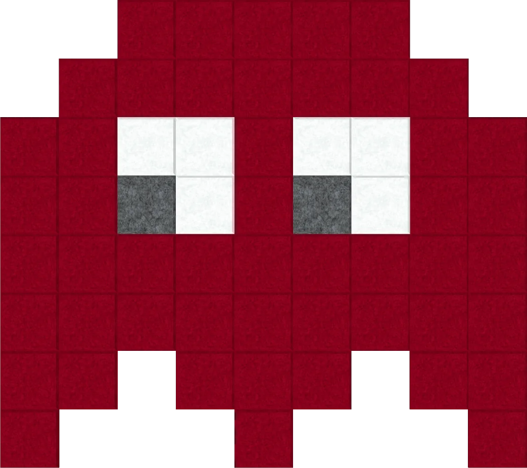 Pixel wall art featuring a red Space Invader character in a pixelated style, displayed on a transparent background.
