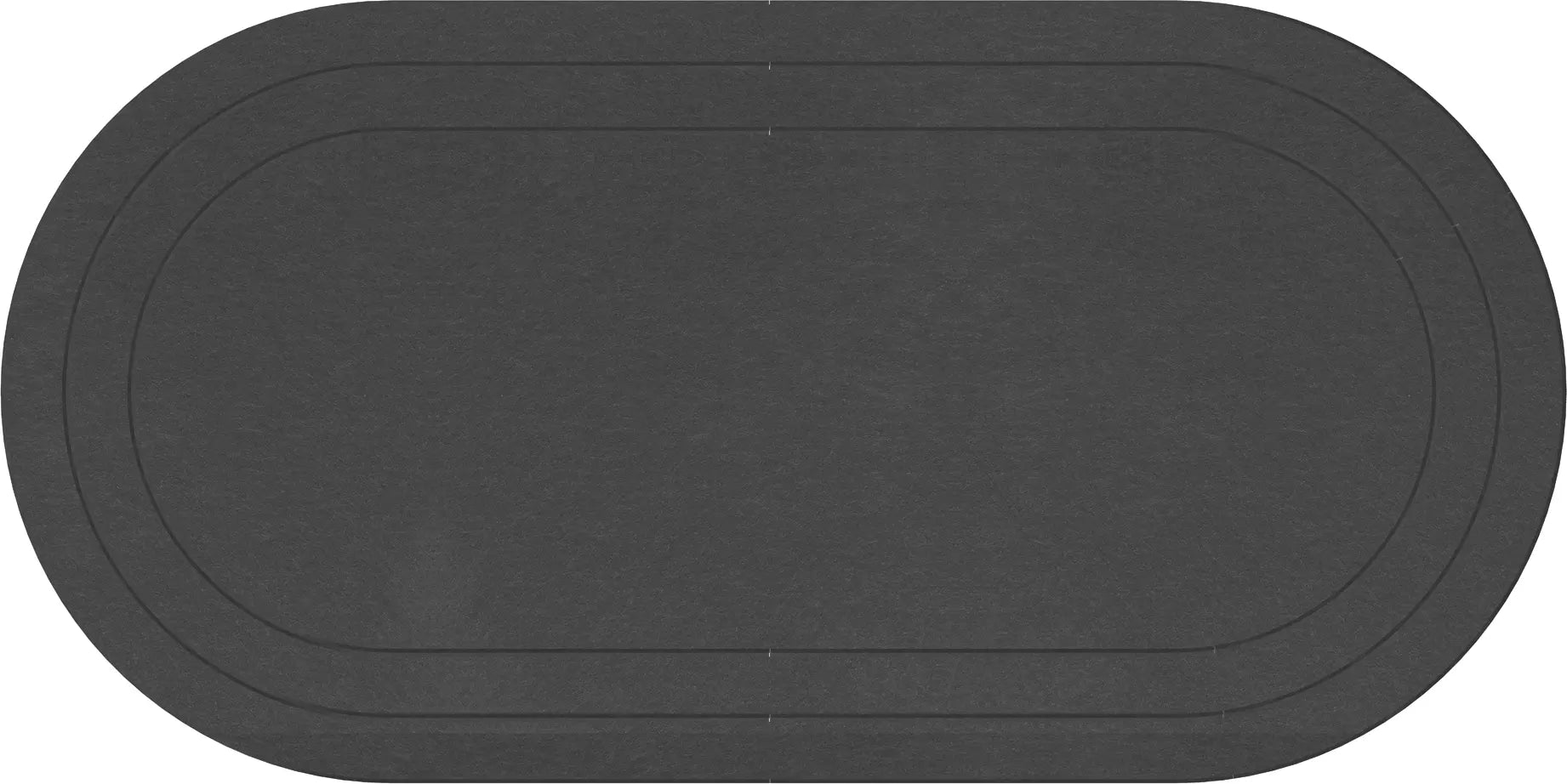 A black oval-shaped mat with concentric double-line borders, shown flat against a solid white background.