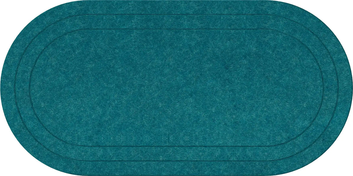 An oval-shaped ocean-blue textured mat with concentric double-lined borders, shown against a plain white background.