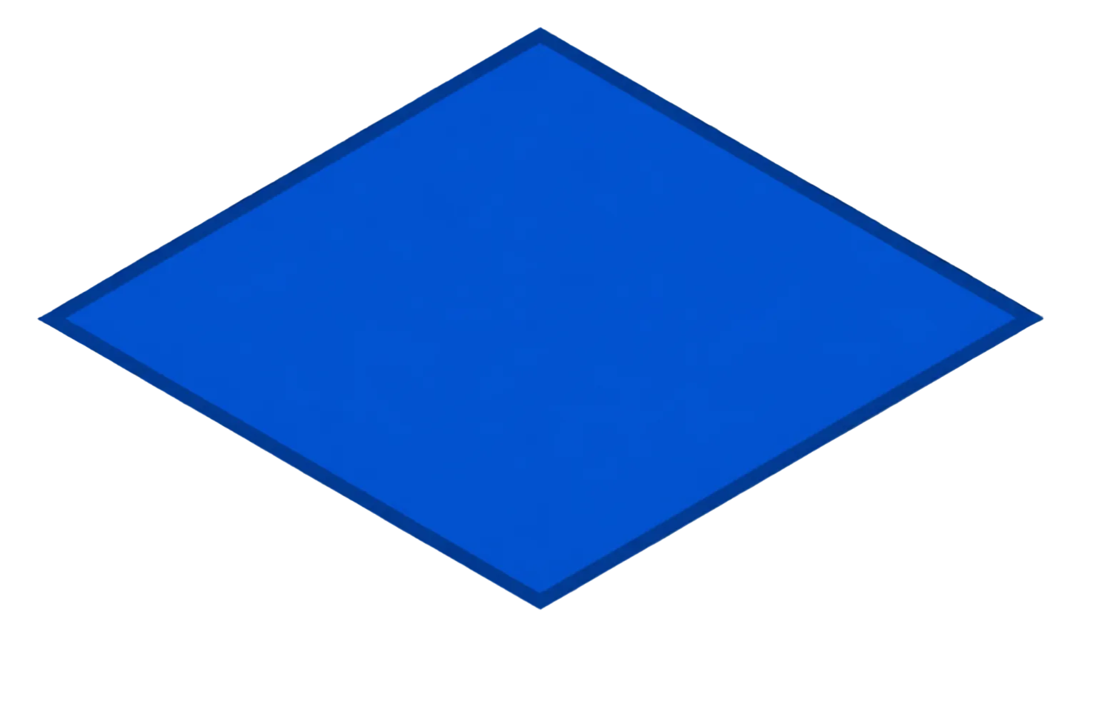 A bright blue diamond-shaped blank card or mockup template shown on a black and gray checkerboard transparency background.