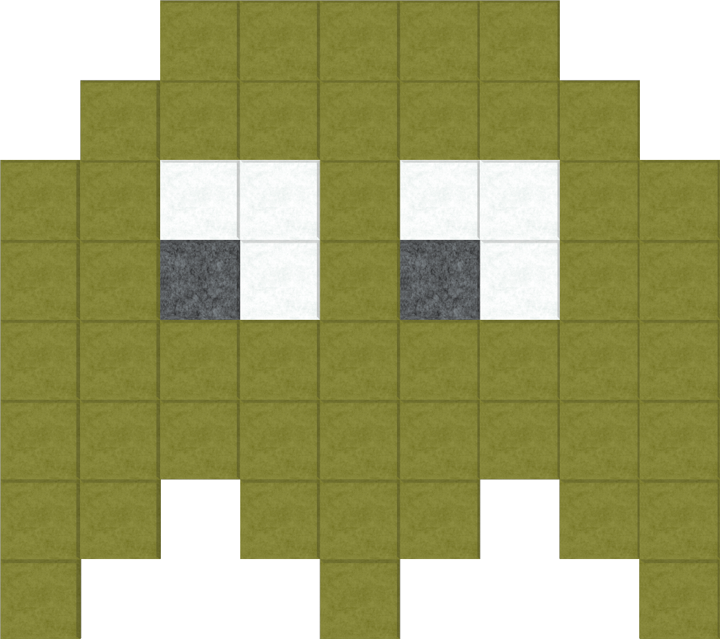 Pixel wall art featuring a green Space Invader character in a pixelated style, displayed on a transparent background.