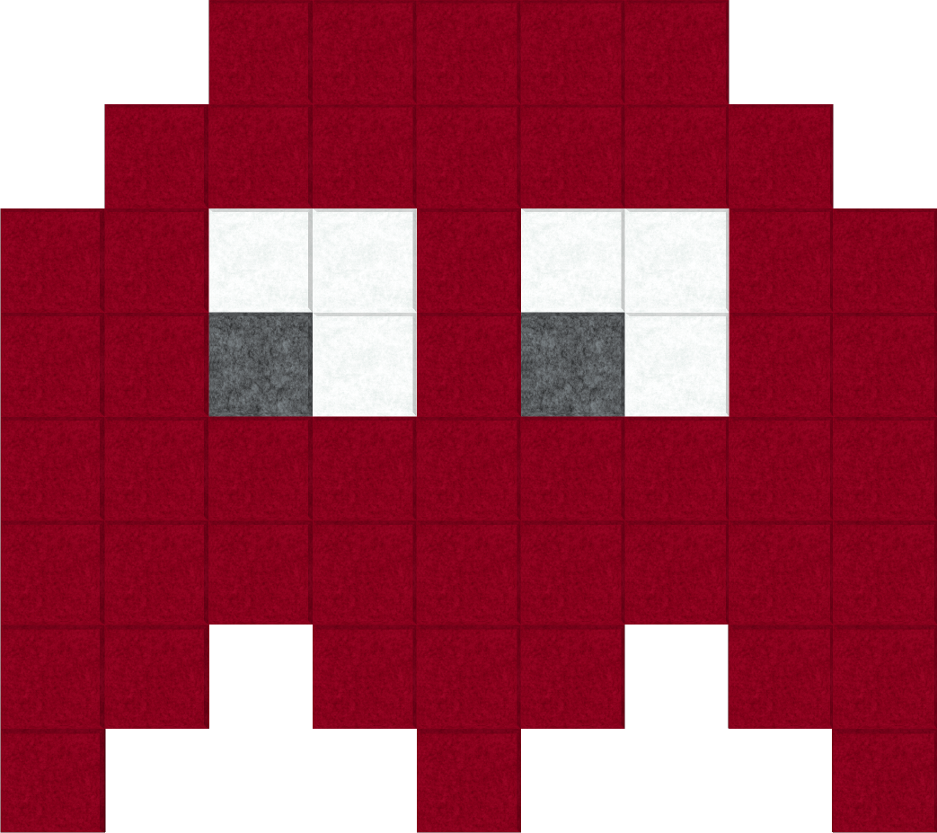 Pixel wall art featuring a red Space Invader character in a pixelated style, displayed on a transparent background.